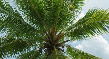 Lush Green Palm Tree Against a Cloudy Sky
