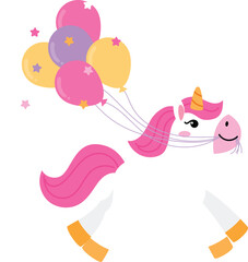 nursery cute pink unicorn with colorful balloon for party, whimsical unicorn with star cartoon, beautiful pastel happy unicorn illustration, adorable baby unicorn flat design