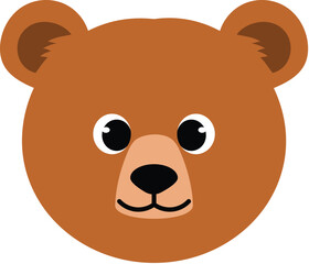 funny cartoon bear face, cute nursery bear character , cheerful animal head, isolated child safari face illustration