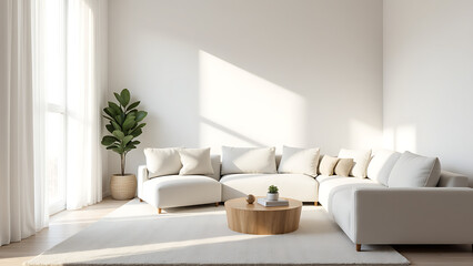 Modern home interior with bedroom, living room, kitchen, and corridor. cozy sofa, bed, chairs, table, sideboard, mirrors, and flowers. Unique color scheme of white, grey, black, purple, blue, green.