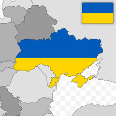 Ukraine National Flag and Country Map in Flat Style Featuring European Travel and Geography Symbol