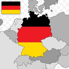 Germany National Flag and Country Map in Flat Style Featuring European Travel and Geography Symbol