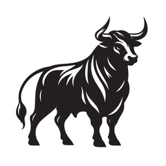 Powerful bull silhouette with strong horns and muscular body