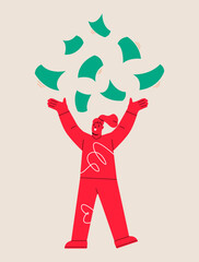 Woman throwing papers up. Colorful vector illustration