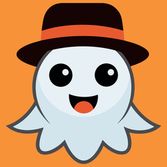 Happy Ghost in Hat Halloween Illustration