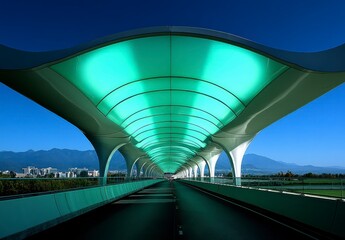 Fototapeta premium Modern Architectural Structure with Unique Curved Design and Lighting