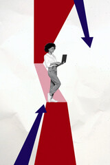 Collage of businessman businesswoman upward rising graph lines arrows symbolizing business growth...