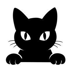 Cat Peeking Silhouette with Glowing Eyes Animal Illustration