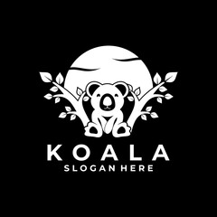 Koala with tree and sun logo design vector template.