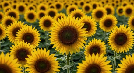 Obraz premium Vibrant Sunflower Field, Close-up Focus on Blossoms