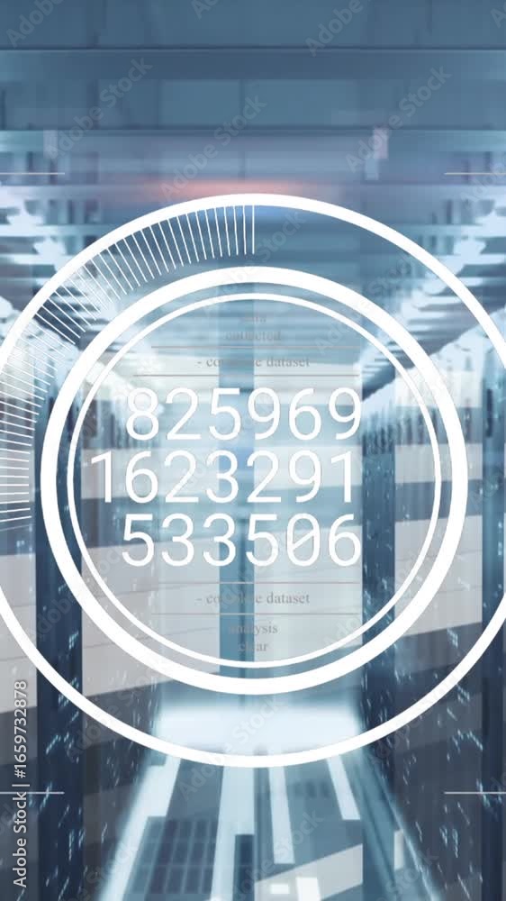 Aufkleber animation of numbers and data processing over computer servers