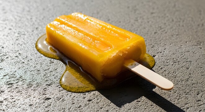Dripping Orange Popsicle Melting on a Dark Textured Surface