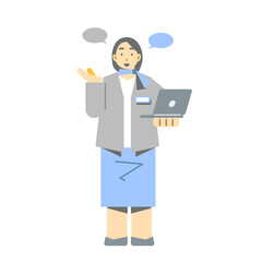 Obraz premium A smiling female office worker explaining the service. Simple and stylish flat illustration