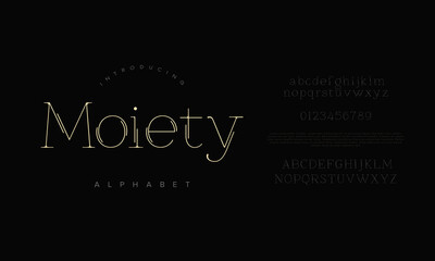 Minimalist Moiety alphabet font with thin elegant lines, ideal for luxury branding, digital design, posters, and stylish typography projects
