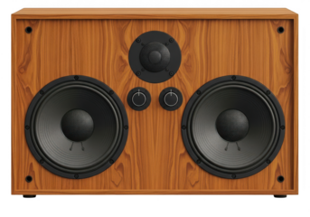 Vintage wooden speaker with two woofers isolated on transparent background