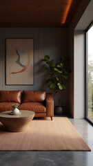 Modern home interior with bedroom, living room, kitchen, and corridor. cozy sofa, bed, chairs, table, sideboard, mirrors, and flowers. Unique color scheme of white, grey, black, purple, blue, green.