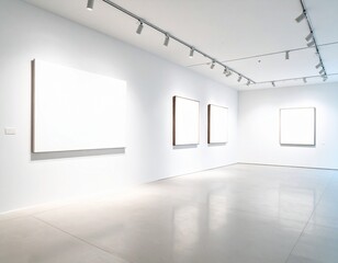 Fototapeta premium Minimalist Interior Gallery Mockup with Blank Canvas Frames on White Walls