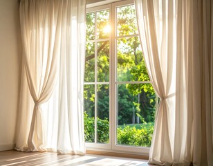 Bright Natural Light Through Window with Sheer White Curtains Interior Design