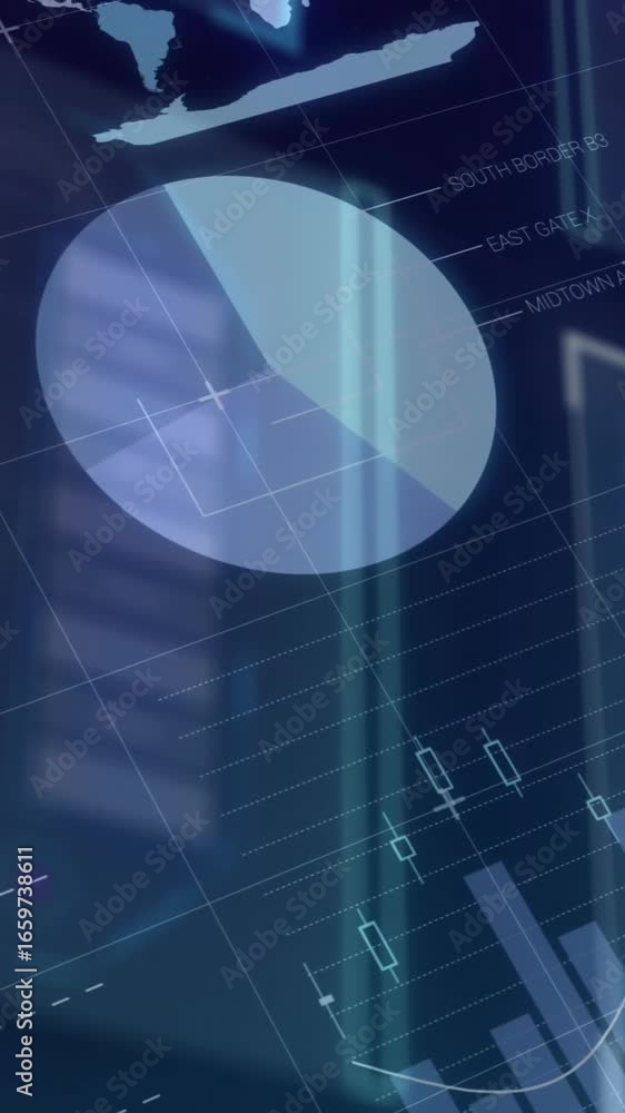 Poster animation of statistical data processing against blue background