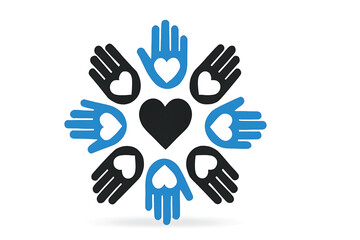 Obraz premium Vector of hands with heart. Symbol of charity. Icon of volunteer