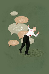 Artwork 3d poster art collage of happy girl guy stand bubble communication chatterbox speech...