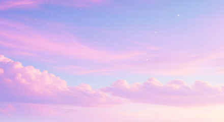 Obraz premium “Dreamy pastel sky with soft clouds, stars twinkling, vaporwave style, high resolution”