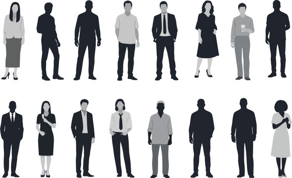 Business People Standing Silhouettes – Corporate Team and Office Staff Vector Collection