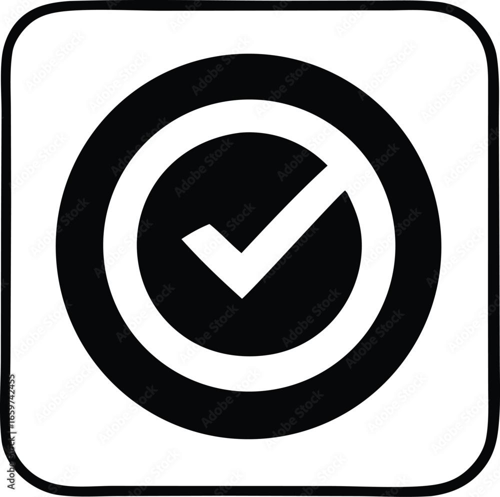 Poster simple clean black and white check mark icon within a circle outline ready for digital use high qual