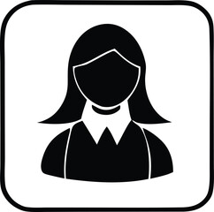Simple black and white silhouette icon of a woman's head and shoulders representing a user profile or person