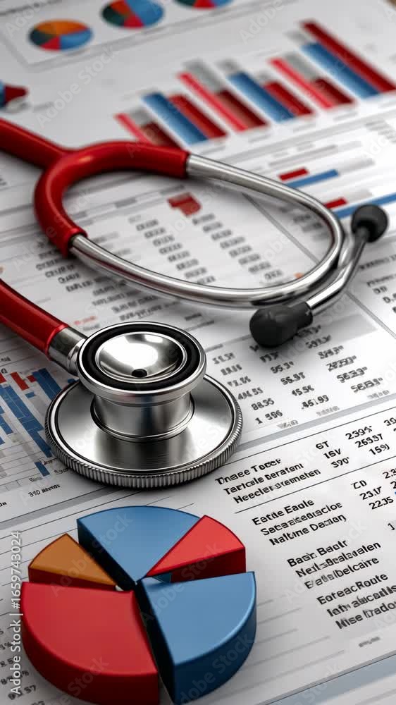 Poster analyzing health care data and statistics with graphs and charts showing trends and outcomes in a me