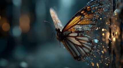 Digital Butterfly Evolving Into Pixels A Cybernetic Transformation Unveiling the Merging of Organic and Technological Realms