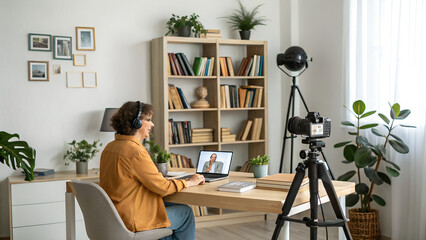 woman reading book in library