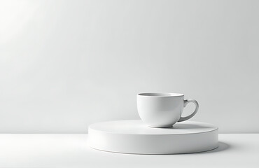 Obraz premium minimalist podium snow white gradient platform tiny ceramic cup frost rim calm