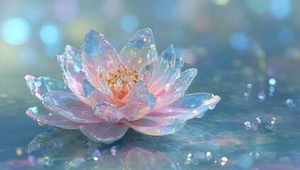 Radiant lotus flower, tranquil water, bokeh background, digital art
