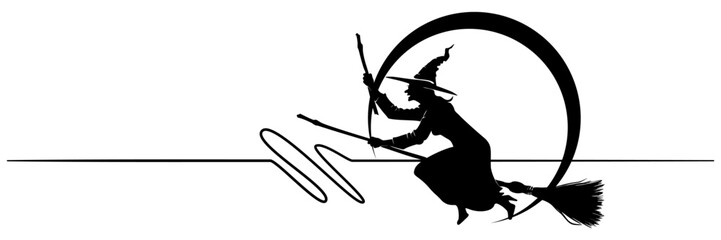line art illustration flying witch silhouette