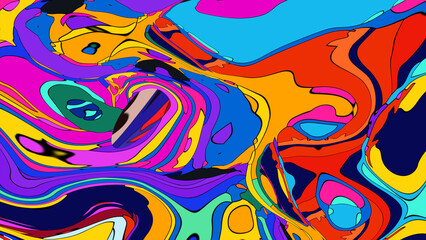 Abstract depiction of fluid dynamics with swirling colorful wave patterns in sharp detail on a clean background