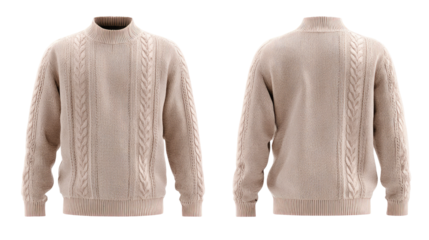 Luxurious Cashmere Sweater Front and Back View Isolated Transparent PNG