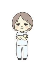 医療従事者の人物　イラスト素材　看護師　腕組み