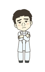 医療従事者の人物　イラスト素材　医師　悩み