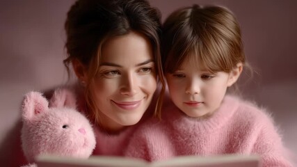 Sweet Moments of Mother and Daughter Reading Storybook Together