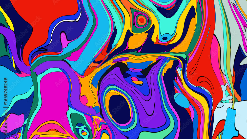 Aufkleber abstract depiction of fluid dynamics with swirling colorful wave patterns in sharp detail on a clean