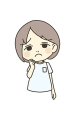 医療従事者の人物　イラスト素材　看護師　悩む