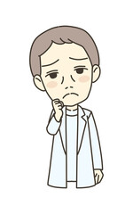 医療従事者の人物　イラスト素材　医師　悩む