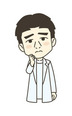医療従事者の人物　イラスト素材　医師　悩む