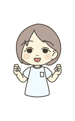 医療従事者の人物　イラスト素材　看護師　ガッツポーズ