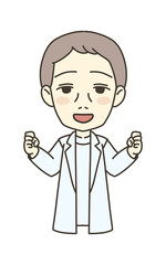 医療従事者の人物　イラスト素材　医師　ガッツポーズ