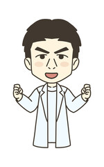 医療従事者の人物　イラスト素材　医師　ガッツポーズ