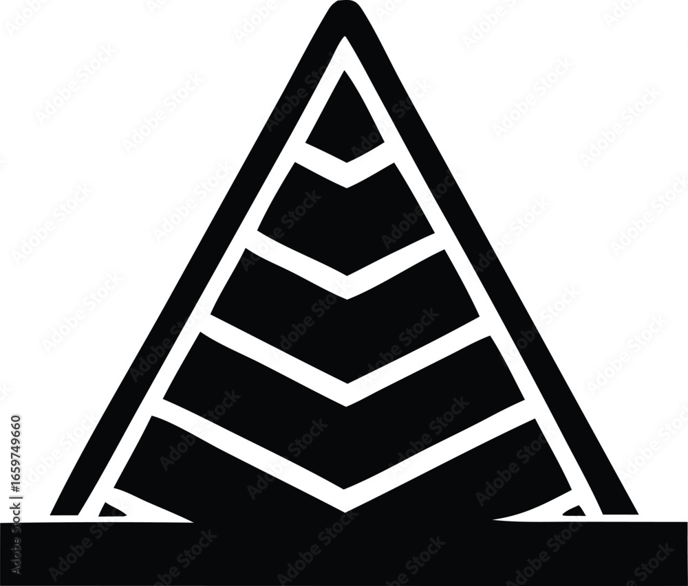 Poster abstract geometric pyramid symbol featuring chevron lines and a solid base design rendered in black 