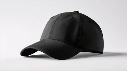 Stylish black cap placed on a light background highlighting its sleek design and modern appeal for casual wear and activities Generative AI