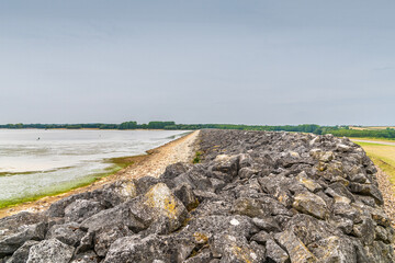A view over the barrage on the north shore at Rutland Water in summertime